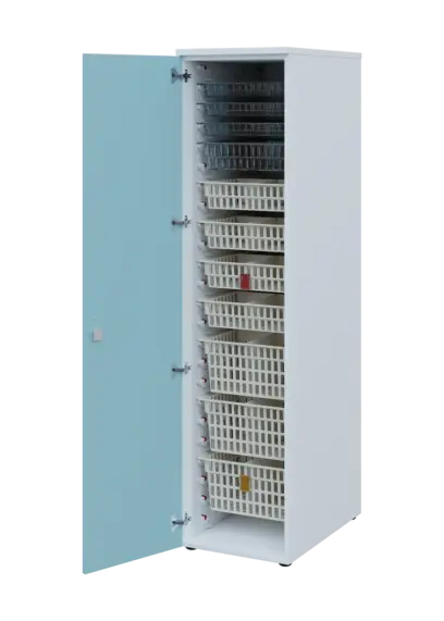 EUROMEDICA D - 46 skříň léková boxová, 1-dveřová, levá, 1950x460x735, korpus bílý, dvířka obloha